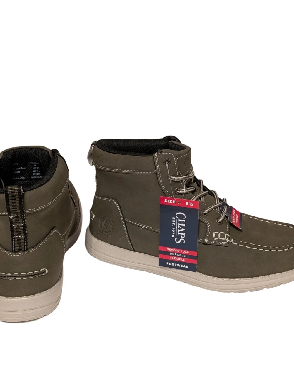 Chaps Derek Moc Toe Chukka Boots Olive Men Size 8.5 Memory Foam New Box